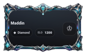 Diamond player card border with a sharp violet-blue frame around Maddin's ranked profile card.