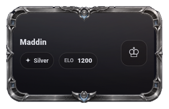 Silver player card border with a metallic frame around Maddin's ranked profile card.